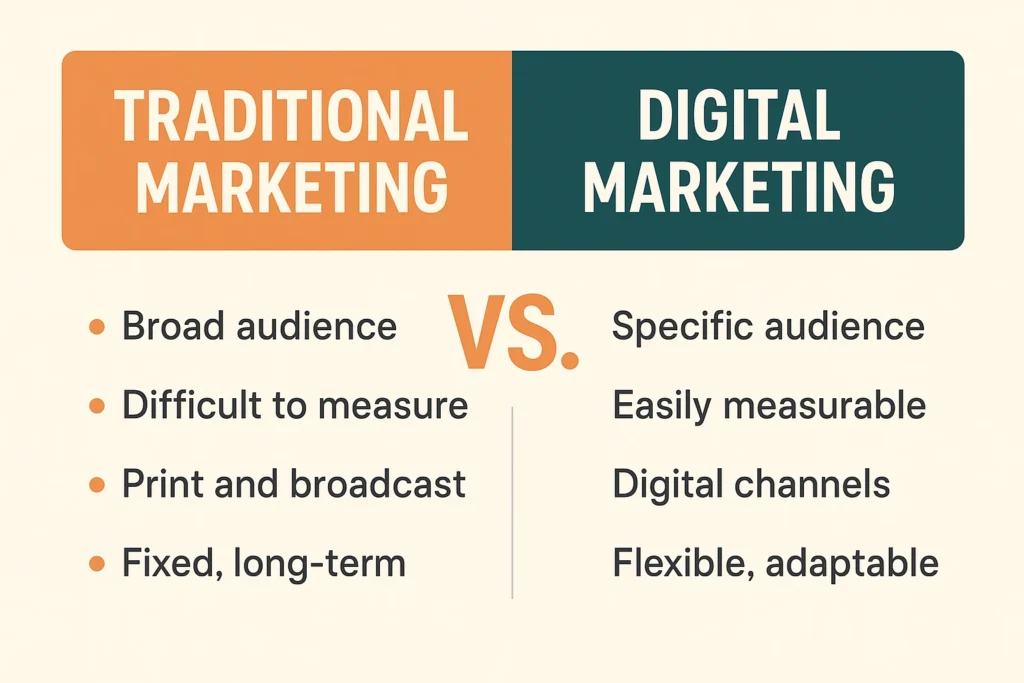 traditional marketing strategies vs digital marketing strategies comparison chart
