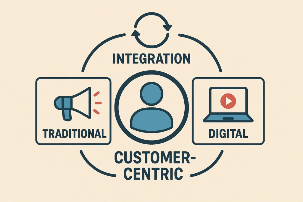 Infographic showing integration of traditional and digital marketing