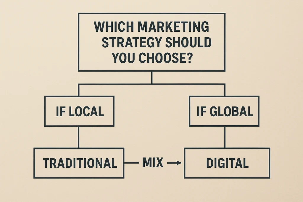 Decision-making flowchart for choosing traditional vs digital marketing strategy.