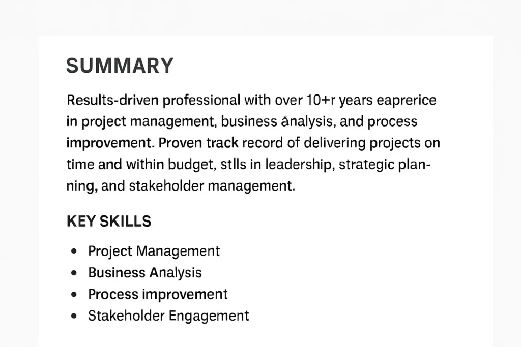 Summary for LinkedIn examples showing a structured, professional description.