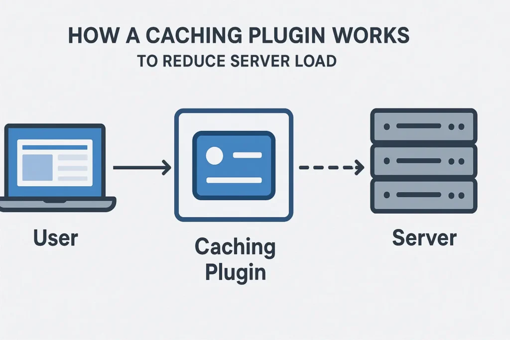 Diagram showing how a caching plugin works to reduce server load