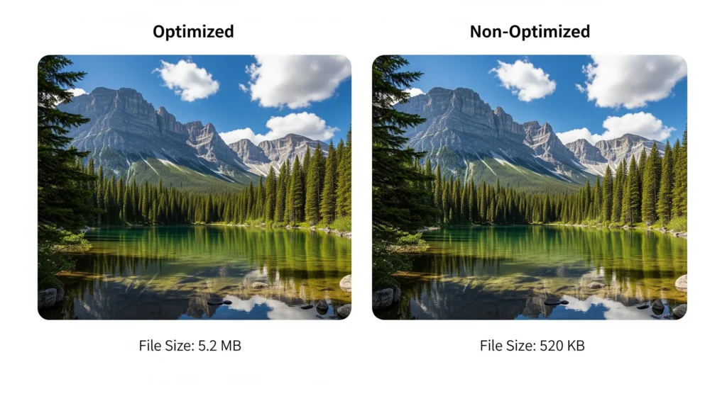 Example of optimized vs non-optimized imagesAlt text: Enhanced website speed optimization and image SEO with alt text.