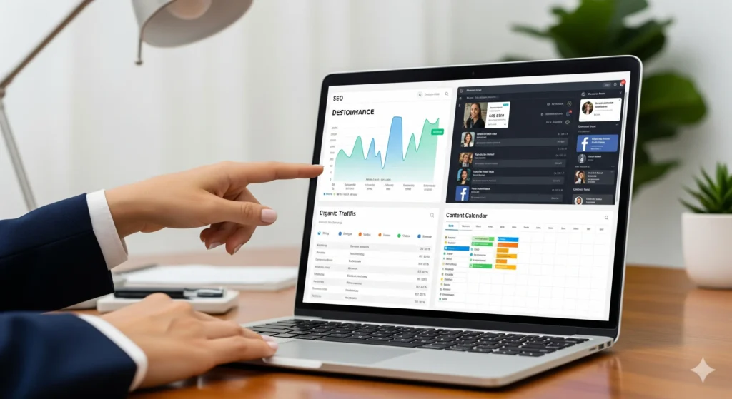 SEO, social media marketing, PPC, email marketing services