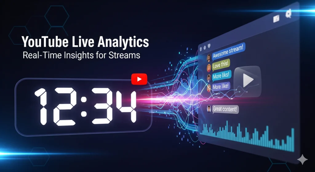 YouTube live analytics dashboard showing concurrent viewers and chat activity