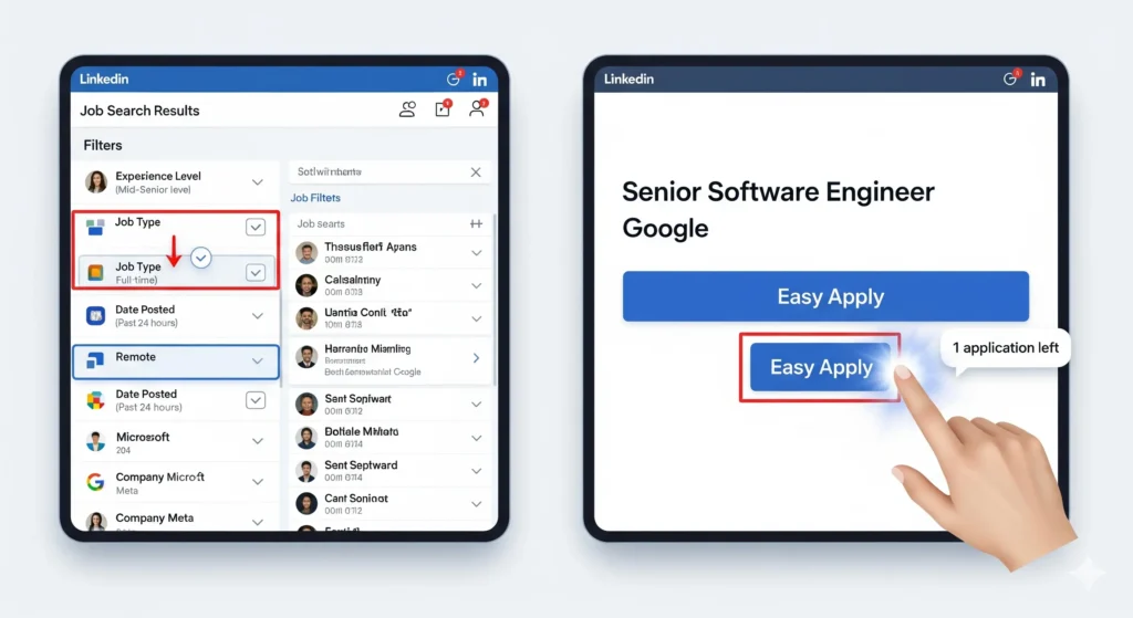 Alt text: how to use linkedin to get a job - using job filters and easy apply