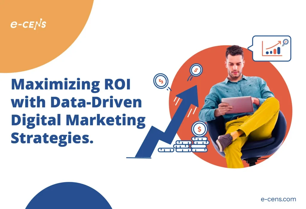 Maximizing return on investment with data-driven digital marketing strategies illustrated by upward financial growth and analytics