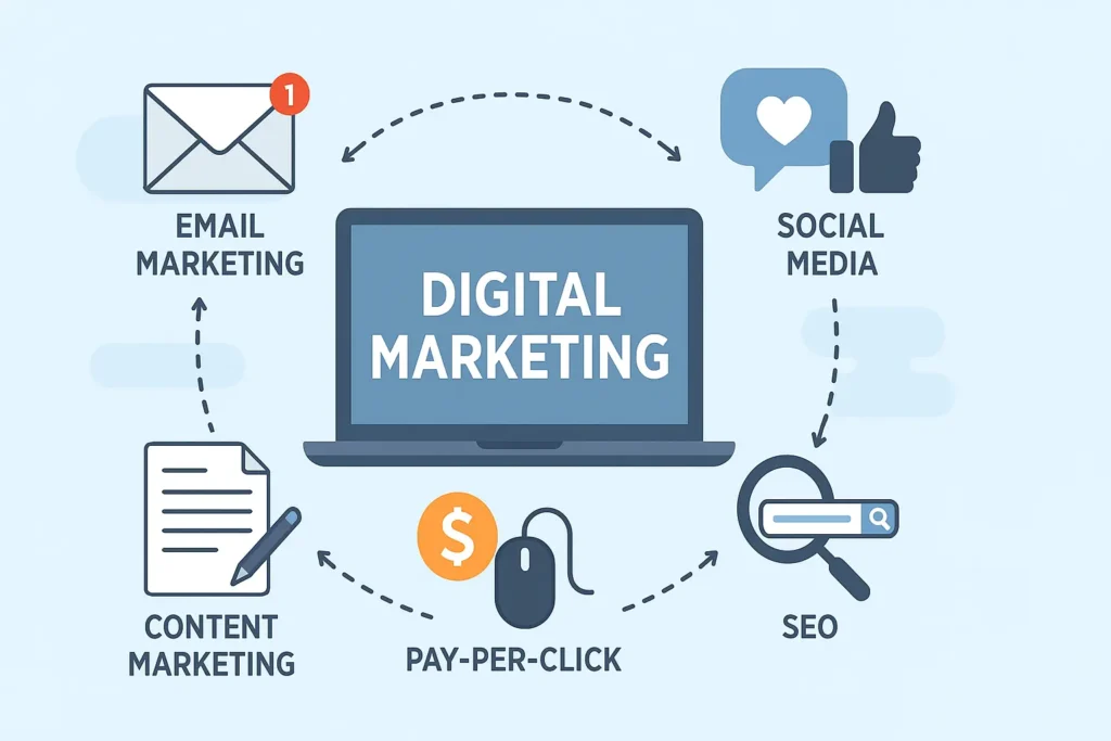 Workflow showing integration of various digital marketing tools